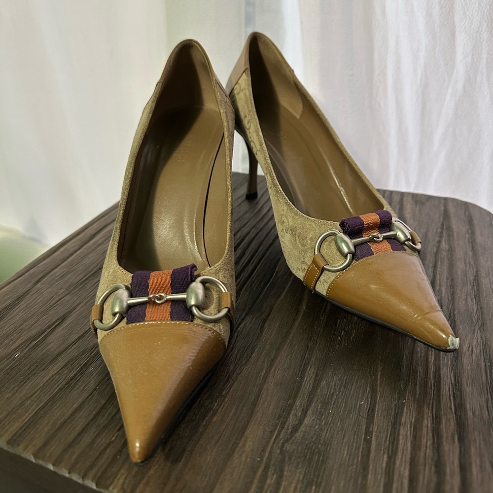 Gucci heels beige suede women’s size 37
